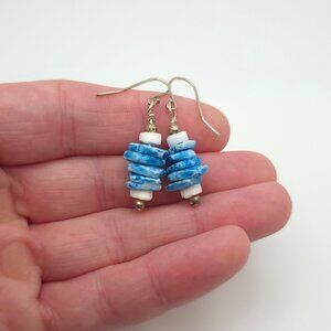 Sterling Silver White And Blue Shell Earrings A329
